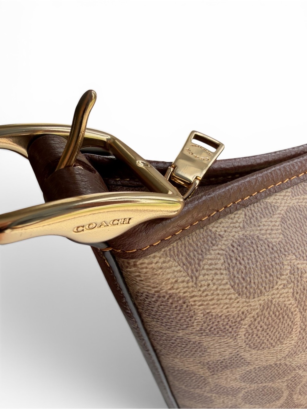 Coach Jude Duffle Bag Brown Signature Canvas Bucket Bag with Leather Trim - Picture 11 of 16